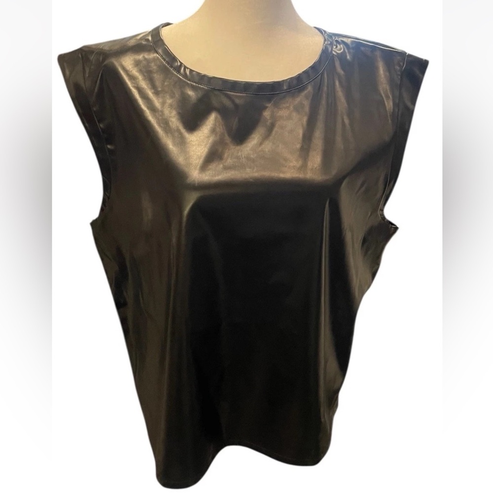 NWT Anthropologie Porridge Collin faux-leather Black Vest top Sz XL